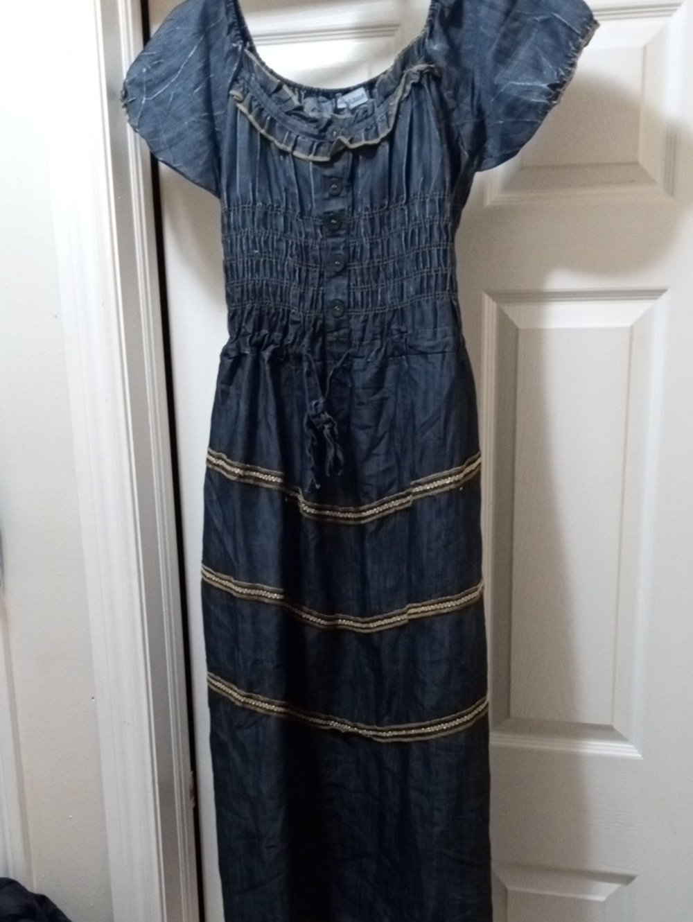 buttons Indigo Blue Maxi Dress with Contrast Trim